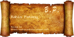 Bahis Patony névjegykártya